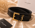 Authentic Saint Laurent Cassandre Belt in Smooth Leather – Black