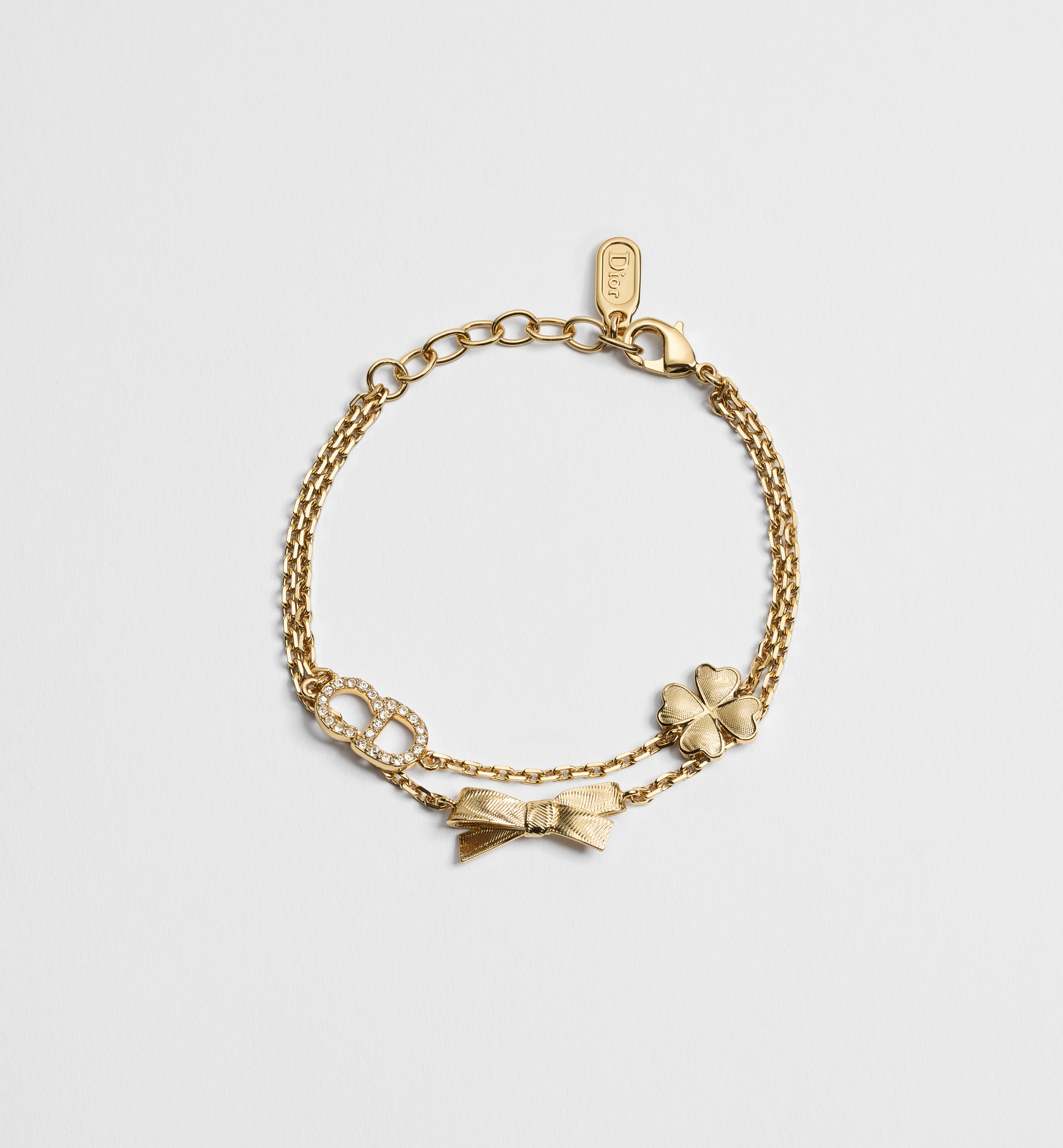 Authentic Dior CD Bow Bracelet – Gold Finish with Crystals