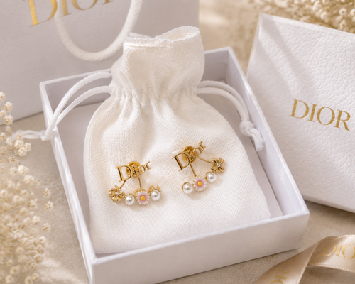 Authentic Dior Mini Daisy Pearl Earrings – Gold Tone