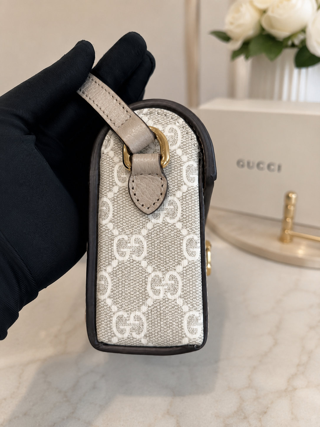 Gucci Horsebit 1955 Mini Crossbody Bag – White GG Supreme Canvas