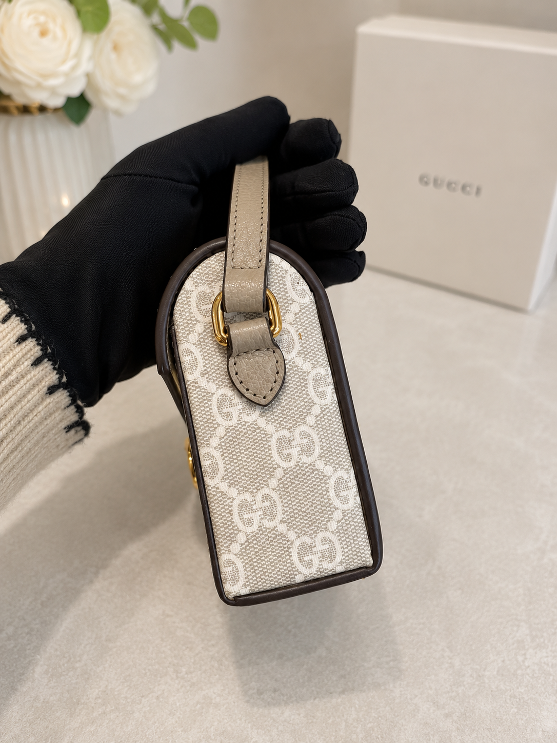Gucci Horsebit 1955 Mini Crossbody Bag – White GG Supreme Canvas