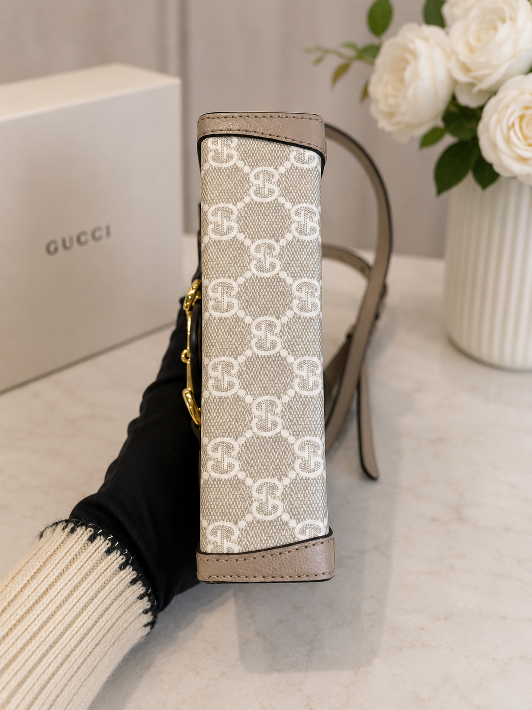 Gucci Horsebit 1955 Mini Crossbody Bag – White GG Supreme Canvas