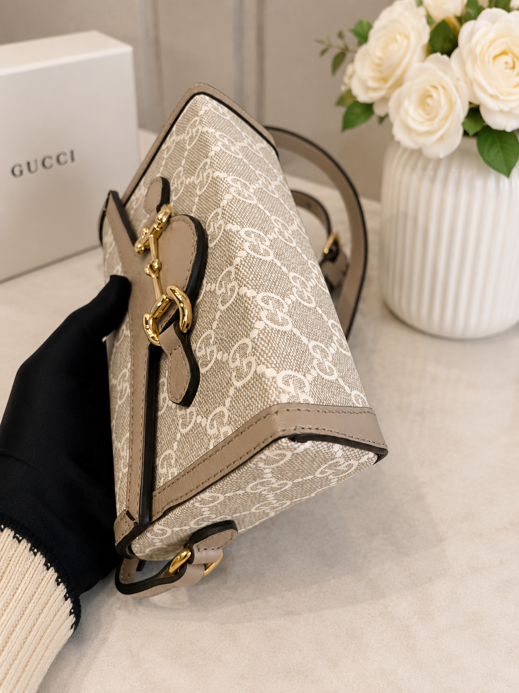 Gucci Horsebit 1955 Mini Crossbody Bag – White GG Supreme Canvas