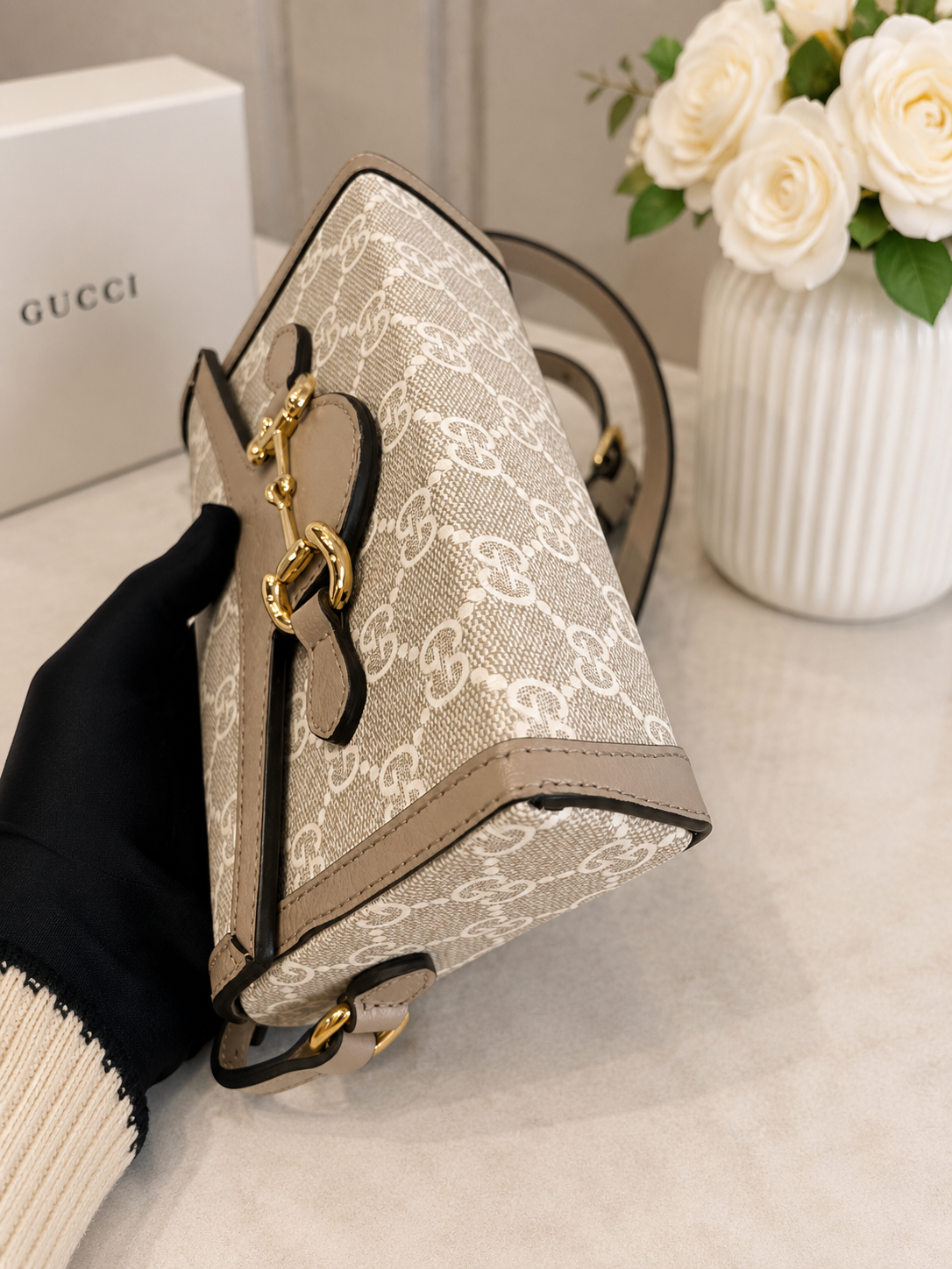 Gucci Horsebit 1955 Mini Crossbody Bag – White GG Supreme Canvas